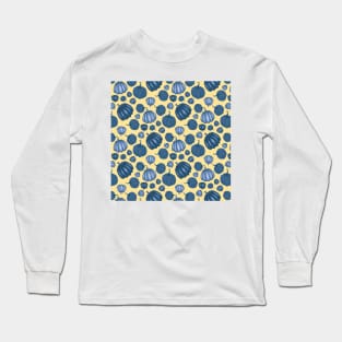 Cute Blue Pumpkin Pattern on Yellow Background Long Sleeve T-Shirt